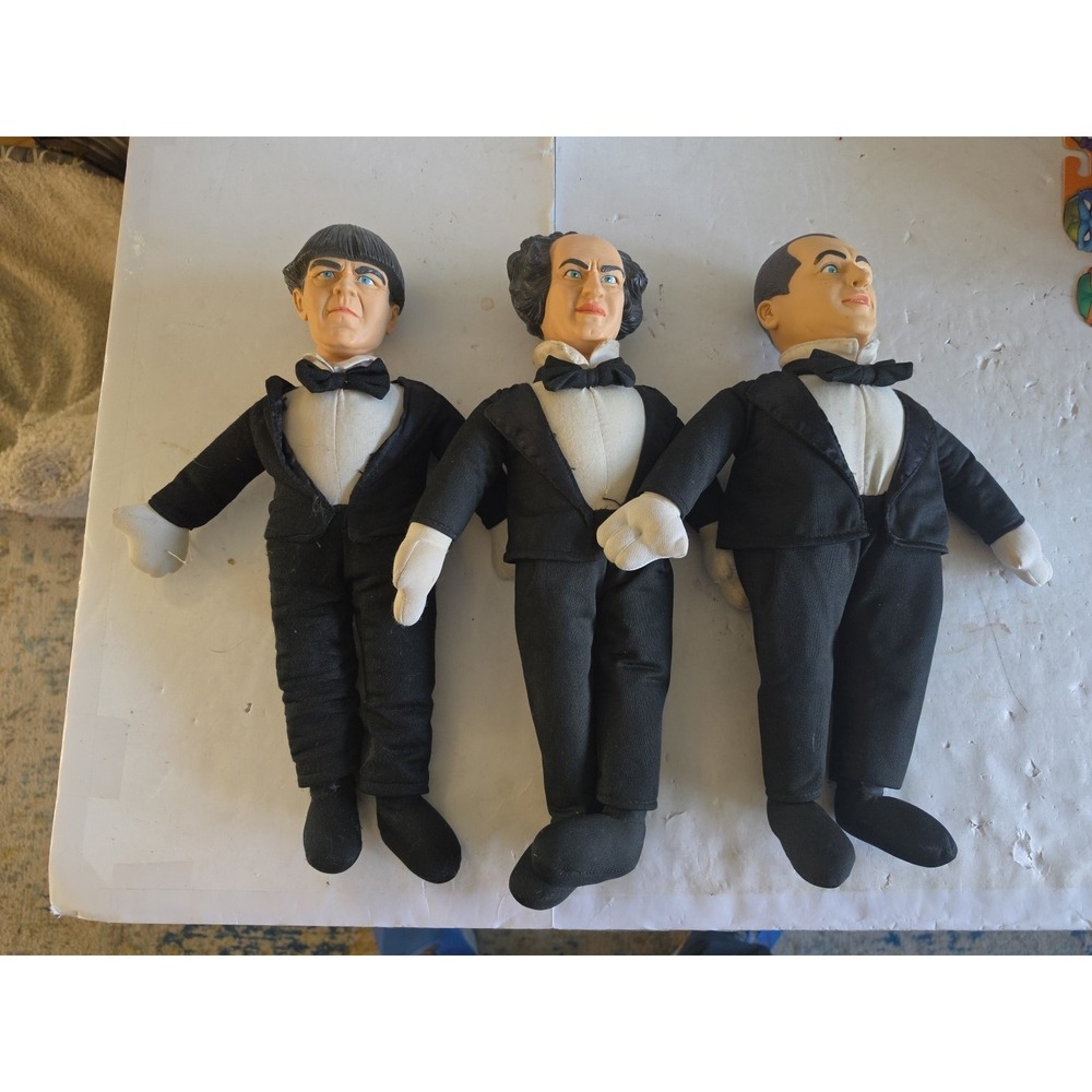 Lot of 3 Three Stooges Larry, Curly,Moe Plush‎ Dolls VTG Play by Play 10" Tux